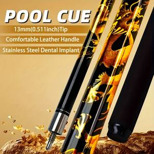 TEMU 13mm 고품질 탄소섬유 풀 큐, 중국용 드래곤 디자인 분할 빌리어드 스틱, 19oz - 20.5oz 그립 땀 흡수 비누 슬립 내구성 길이 57.48in 모든 상황에 완벽한 선물, 이중 끝 디자인