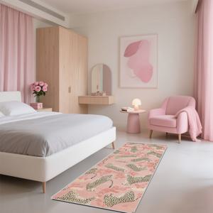 TEMU 1개 핑크 프린트 직사각형 러그 - 세탁기 사용 가능 100% 폴리에스터 코랄 액센트, 내구성 강한 쉬운 청소 거실 침실 홈 데코 매트, 복도 러너, 장식 테두리, 부드러운 질감