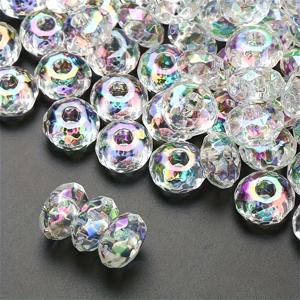 TEMU 40개 14mm 투명 AB 컬러 플랫 라운드 파이사드 멀티 앵글 대형 구멍 퍼진 비즈, 팔찌 목걸이 귀걸이 헤어 액세서리 휴대폰 체인 펜 액세서리 보석 제조 DIY용 아크릴 플랫 휠 비즈