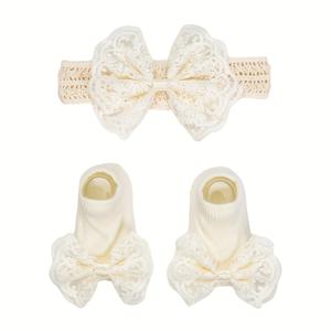 TEMU 3pcs/로또 아기 부드러운 레이스 꽃 자수 리본 헤드밴드 양말 세트 소녀 청소년 탄성 헤드밴드 봄 여름 홀로우 아웃 헤드웨어 신생아 미끄럼 방지 짧은 양말