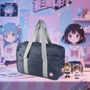 TEMU 대용량 일본 JK 스타일 핸드백 - 아카데믹 디자인 내구성 폴리에스터 아미 블루 토트백, 지퍼 클로저, 넉넉한 일상용 가방, 업무, 여행, 캐주얼 캐리올 퍼스, 자수