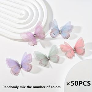 TEMU 50개 세트 핸드메이드 3D 메쉬 텍스처 & 글리터 장식 나비 - 파스텔 컬러 DIY 스크랩북, 웨딩 파티 데코, 네일 아트, 사진 소품, 선물 상자 장식, 섬세한 디테일, 공예 애호가를 위한 장식용 나비