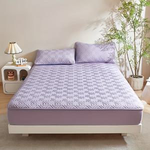 TEMU 1개 두꺼운 매트리스 보호 커버 - 부드럽고 통기성 좋은, 싱글부터 더블 침대까지 적합 - 체크무늬 디자인, 폴리에스터 및 비직물 - 회색 흰색, 베개커버 미포함, 모던 침실 장식 | 침대 커버