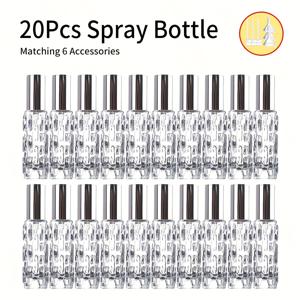 TEMU 20개 10ml 충전식 유리 스프레이 병 - 폼알데하이드 없는, 휴대용 여행용 블랙 캡 및 6개 액세서리, 향수, 화장품, 보관, 여행용 스프레이 병, 화장품 보관, 우아한 디자인, 내구성 있는 유리|트래블보틀|향수