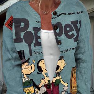 TEMU 가을-겨울 커플 세트 클래식 스파인치 캔 프린트 재킷 탑 카디건