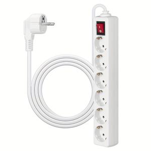 TEMU GERSIK 헤비듀티 유럽형 플러그 멀티탭 스위치 포함 - 250V/16A, 초장형 55인치(140cm) 연장 코드, 6구 헤비듀티 연장 보드 과부하 보호 기능, 가정용, 사무실, 주방, 거실 - EU 플러그 (타입 F) - 대형 가정 및 가전용 - 흰색, On/Off 스위치 및 빨간색 전원 버튼 - 유럽 전기 콘센트와 호환