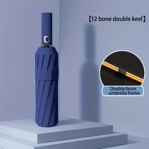 TEMU [6가지 색상 제공] 12개의 리브가 있는 더블 스트랜드 자동 접이식 우산, 더블 드래곤 리브 강화된 두 번 사용 우산, UPF50 + 더블 블랙 테이프 항이우브, 자동 열림 및 닫힘 야외 우산, 비즈니스 여행에 적합, [부모의 날] 선물
