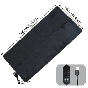 TEMU 5V USB 전기 히팅 매트리스 패드, 블랙 롱 플러시 캠핑 침낭 라이너, 5단계 온도 조절 및 타이머 설정 가능, 세탁기 사용 가능, 홈 베드·캠핑 텐트·하이킹용|타이머