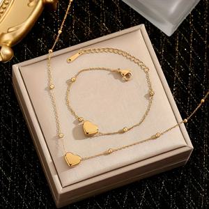 TEMU 2개 세트 하트 목걸이 & 팔찌 주얼리 - 18K 골드 도금 스테인리스 스틸 인터로킹 하트 펜던트 매칭 참 팔찌, 어머니날 선물, 선물, 베프 매칭, 청소년용