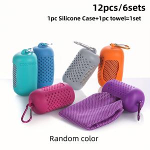 TEMU 12개/6세트 실리콘 보관 슬리브 포함, 초극세사 아이스 타월, 부드럽고 통기성 좋은 피트니스 아이스 타월, 스포츠 요가용, 실리콘 여행 세트, 야외 레저 빠른 건조 경량 쿨링 목타월|스포츠타올