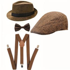 TEMU LERDU 4개 세트 1920년대 남성용 가비 로어링 20세 코스튬 액세서리 세트 - 페도라 모자, 보타이, 서스펜더 및 커프링크, 할로윈 파티, 크리스마스, 마디 그라 데이용 - 멋지고 아름다운 스타일, 깃털 없음, 손세탁 또는 드라이클리닝 가능, 할로윈 코스튬 | 빈티지 스타일 | 내구성 있는 원단, 할로윈 코스튬 액세서리