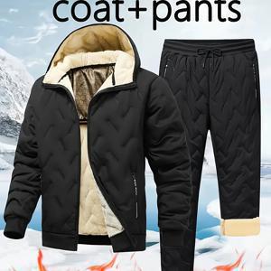 TEMU 피어슨 OBM 남성 가을/겨울 두피스 보온 플리스 스포츠웨어 세트; 추운 날씨용 두꺼워진 털복