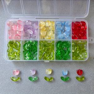 TEMU 100개 유리 주얼리 만들기 키트 봄 여름 미니 튤립 꽃 & 잎 비즈 DIY, 귀걸이/목걸이/팔찌/휴대폰 체인/가방 걸이 등 제작용