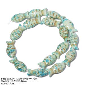 TEMU 타난타 24x12mm 터키석 그린 대리석 무늬 물고기 모양 스페이서 비즈 - 천연 돌 같은 질감 DIY 주얼리 만들기, 블루-그린 & 화이트 마블링, 부드러운 구형 눈알 디자인, 팔찌 및 목걸이용 비즈 세트 - 내구성 강한 다목적 비즈