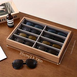 TEMU 호두나무 안경 케이스 트레이 스크래치 방지 배나무 안경 프레임 보관함 주얼리 디스플레이 플레이트 솔리드 우드 안경 정리대 라이트 럭셔리 데스크탑 오거나이저 선물, 주얼리 체스트