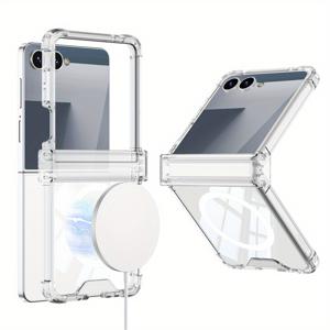 TEMU 삼성 Z 플립 7용 통합 에어백, 힌지 및 자석 링 스탠드가 있는 호환 케이스 및 필름, 갤럭시 Z 플립 7용