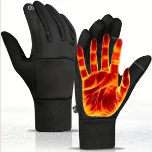 TEMU 극한 추위 방한 장갑 - 터치스크린 호환 겨울용 장갑, 지퍼 클로저, 방풍 기능, 남녀 공용 - 사이클링, 러닝, 스키, 타기에 적합 - 블랙 외부/내부, 액티브 라이프스타일, 조절 가능한 핏, 내구성 있는 구조, 아웃도어 애호가용, 남성용 겨울 사이클링 장갑,냉동실 장갑,겨울용 터치 스크린 장갑,겨울용 장갑,겨울 액세서리