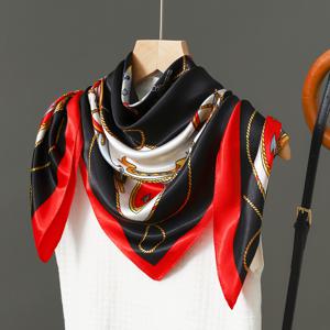 TEMU 1개 여성용 체인 프린트 스카프 - 가벼운 사계절용 블랙/레드/화이트, 우아한 체인 패턴 일상 및 정장용, 완벽한 어머니날 선물 - 신축성 없는 장식 목도리