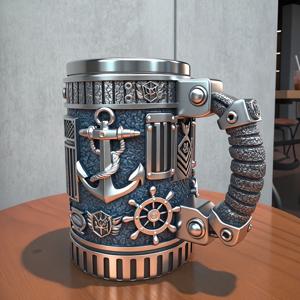 TEMU 1개 네이비 블루 스테인리스 앵커 머그컵 - 레진 인레이, 해양 테마 크리스마스/추수감사절/이스터/할로윈/하누카 선물용, 304 스테인리스, 손세척 전용, 재사용 가능 커피잔, 귀여운 디자인, 바 음료용품, 애국적 패턴, 섬세한 핸들 디자인