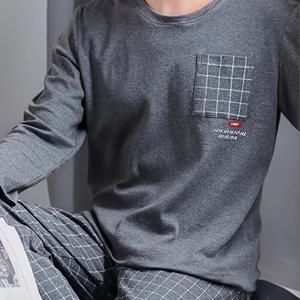 TEMU 남성용 캐주얼 파자마 세트 - 부드러운 회색 체크무늬 긴팔 상의 & 검은색 바지, 고급 가을/겨울 잠옷, 편안한 홈 라운지웨어, 캐주얼 라운지웨어|체크무늬|부드러운 질감, 남성용 파자마