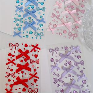 TEMU 4개 세트 보우 하트 페이스 스티커 - 빨간색 장식용 접착식, 재사용 가능하고 잔여물 없는 데칼