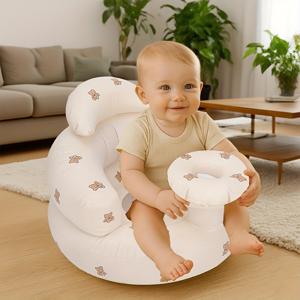 TEMU 인플레이터블 베이비 학습 의자 - 쿠션 시트 포함, 파스텔 컬러 (핑크/화이트/베이지) - 휴대용 유아 앉기 연습 및 운동 능력 개발용, 크리스마스 할로윈 생일 선물 추천, 지지형 등받이, 휴대가 편리한 착석감, 신생부모를 위한 완벽한 선택