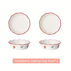 TEMU 핸드메이드 세라믹 그릇 선물세트 - 생기 넘치는 딸기 디자인, 시리얼··파스타용 | 2/4/6개 포함 | 휴일 및 축제용 | 예술적인 딸기 패턴 | 크리스마스, 추수감사절에 완벽한 선물 | 전자레인지 & 오븐 사용 가능 | 가족 베이킹과 서빙에 이상적