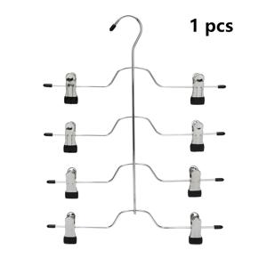 TEMU 여성용 클립이 있는 4단 금속 스커트 행거, 미끄럼 방지 바지 걸이 포함, 캐비닛, 옷장, 침실, 발코니 및 기숙사에 적합한 공간 절약형 행거 - 캐주얼 바지, 긴 바지, 반바지, 청바지 및 수건에 이상적 - 블랙|바지걸이
