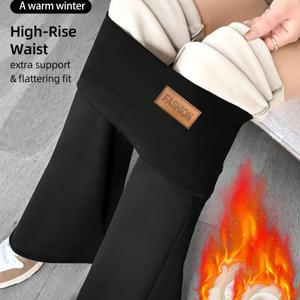 TEMU 1개 여성용 하이웨이스트 겨울 보온 플레어 벨바텀 레깅스 - 복부 컨트롤 타이츠, 내부 안감, 비투명 두꺼운 소재, 사이클링 및 캐주얼 착용 (세탁기 사용 가능, 블랙/화이트)
