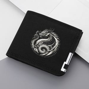 TEMU DEABOLAR 남성용 빈티지 드래곤 프린트 지갑 - 대용량 멀티카드홀더와 현금 수납공간, 블랙톤의 골든-토네이션 디자인과 가벼운 & 휴대하기 쉬운 메탈릭 사진책형 지갑 (크리스마스/할로윈/졸업선물로 적합), 교사날/개학철에 완벽한 세련된 이야기를 담은 아이템