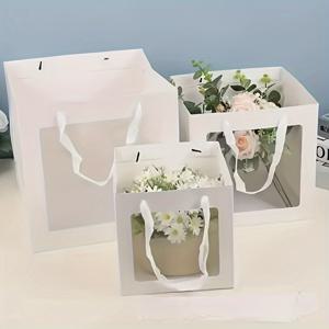 TEMU 10개 세트 - 우아한 화이트 사각형 선물백 (투명창) : 튼튼한 카드보드, 둥근모서리로 쇼핑·파티·결혼식·생일·발렌타인데이·스승의날에 완벽! 대량구매용 흰색 선물봉투 + 소매포장 & 이벤트용지