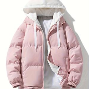 TEMU 남성용 헤비듀티 겨울 풀지프 후드 재킷 - 두꺼운 보온 아우터웨어 코트, 화이트 & 브라운 투톤 디자인, 풀길이 지퍼, 안감 및 충전재, 스키, 스노보드, 일상 겨울복용 캐주얼 아우터 재킷 - 스타일리시하고 기능성 아우터웨어 코트, 남성용 헤비 겨울 재킷, 극한 추위용 남성 겨울 재킷, 남성용 겨울 코트, 스키 재킷, 고품질 남성 겨울 재킷