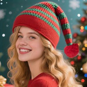 TEMU 새로운 크리스마스 모자 성인용 클래식 니트 레드 그린 산타 모자 남녀공용 클래식 니트 모자 휴일 드레스업 캡 파티 모자 휴일 액세서리|축제 헤드웨어|부드러운 니트 소재