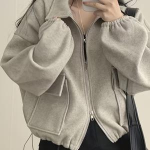 TEMU 여성 캐주얼 트위드 재킷 (더블 포켓, 지퍼업, 드로스트링 허리, 긴소매, 버튼 디테일, 루즈핏, 가을/겨울용, 캐주얼 아우터 | 버튼 재킷 | 구조적인 디자인)