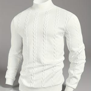 TEMU 남성용 하이넥 스웨터 - 베이지/중성 톤, 골지 커프스 & 헴, 가을/겨울용 긴소매 풀오버, 포멀 & - 오피스, 데이트, 파티용 클래식 스웨터 - 남성용 간편 관리 스웨터, 스웨터, 데이트룩, 텍스처, 오피스룩, 스타일리시, 내구성 좋은 소재, 상의, 프로페셔널 남성