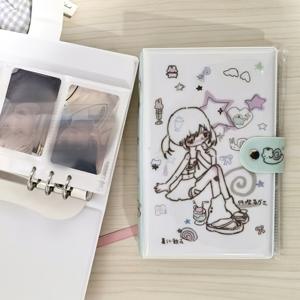 TEMU 일본 귀여운 소녀 핸드드로우 3링 카드 앨범 - 25장 사전 펀치 페이지, 일본 테마 코너 아이콘, 3링 바인더용 커버 | 75장의 소형 사진/ 수납 가능 (3링 바인더 호환)|북커버|포카바인더