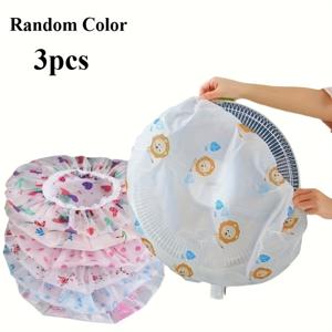 TEMU 3개 전기 선풍기 먼지 덮개 - 튼튼한 PVC 플라스틱 방진 보호대, 모든 선풍기에 적합, 세척이 용이한 디자인, 가정 및 사무실 사용, 러플 엣지 스타일, 견고한 구조, 필수 액세서리, 가정 필수품, 폭풍 필수품