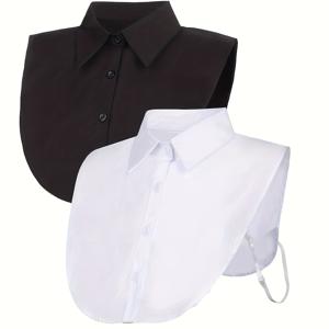 TEMU 2개 세트 우아한 하프 셔츠 칼라, 여성용 민소매 탈부착 칼라 인서트, 블랙 & 화이트/화이트 & 블루/화이트 폴리에스터 레이어드 셔츠 인서트, 세탁기 사용 가능 – 여성용 셔츠 칼라, 패션 액세서리,레이어링 칼라,트렌디 칼라,스타일리시 칼라,폴리에스터 칼라,가벼운 소재,하프 칼라,민소매 칼라,사무복,캐주얼 의상