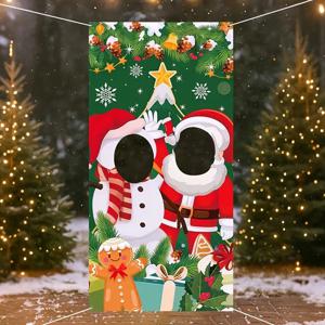 TEMU 2D 플랫, 1개 2D 플랫, 1개 대형 크리스마스 배너 (산타와 눈사람 디자인) - 초록색과 금색 겨울 원더랜드 배경, 전원 불필요, 2D 플랫, 계절별 디스플레이,축제 장식,축제 예술 작품,고품질 인쇄,가벼운 원단,평면 휴일 표지판,이벤트 플래너