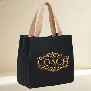 TEMU 코치 빈티지 골든 로고 토트백 - 대용량 블랙 핸드백, 골드톤 코치 레터링, 베이지 스트랩 & 지퍼 클로저, 나일론 - 여행 및 일상 사용을 위한 아이코닉 코치 브랜드 디자인 (공식 라이선스)