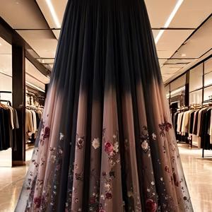 TEMU 우아한 프렌치 스타일 A라인 맥시 드레스 스커트, 플로럴 프린트 & 스모크 헴 - 플로우리 - 길이 수직 주름, 손세탁 가능한 사계절 웨딩 게스트 가운, 프롬 드레스 (허리밴드 없음)