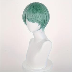 TEMU 남아용 그린 숏 코스프레 가발 - 헤어 애니메이션 캐릭터 가발, 안전 버클 네트, 헤어라인 및 두피 보호, 가볍고 내구성 좋음, 할로윈, 크리스마스 파티 의상