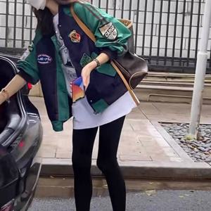 TEMU 레트로 대비색 스티칭 야구 유니폼 여성용 재킷 2025 봄/가을 고급 숏 가디건 재킷