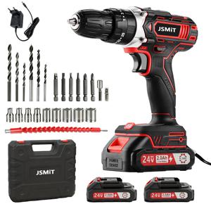 TEMU JSMiT 24V 고출력 무선 충전 해머 전동 드릴 드라이버 고급형 공구세트 2.0Ah 리튬이온배터리