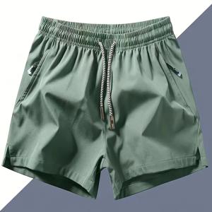 TEMU 남성용 아이스 슬리키 파이버 기술 퀵드라이 수영 반바지 - 가벼운 비치 & 서프 반바지, 조절 가능한 드로스트링 허리, 쿨링 효과, 수영, 워터 스포츠, 수영장용 스너그핏 (솔리드 컬러) - 부피 없음