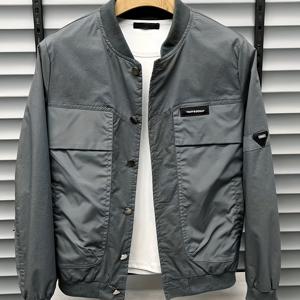 TEMU 남성용 야구 재킷 - 버튼업 경량 코트, 기능성 포켓 포함, 폴리에스터 안감 캐주얼 & 정장용 아우터웨어 - 클래식 패치워크 디자인, 스타일리시한 비탄력 원단