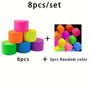 TEMU 8롤 발광 UV 야광 크레이프 페이퍼 스트리머 - 반응 네온 파티 장식 (UV 활성제 포함, 글로우 스틱 미포함) - 결혼식, 생일, 글로우 파티용 - UV 빛 아래 발광 ( & s)