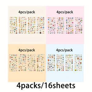 TEMU 16개/4개 팩 방수 PET 스티커 팩 한국 스타일 인싸 스타일 여행 생활 데일리 아이템 패턴 핸드 계좌 스티커 레저 시간 시리즈 창의적인 인사말 카드 컵 헤드폰 다이어리 보관 상자 사진 노트북 장식 스티커, 스티커