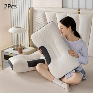 TEMU 2개입 고급 호텔 스타일 넥 베개 - 지퍼 잠금 방식의 부드러운 쿠션, 허리, 척추 및 목을 위한 인체공학적 목 지지 - 사계절 편안함, 호텔, 클래식 디자인, 내구성 있는 구조, 스타일리시한 침구, 편안한 소재, 가정용|허리보호대|목베개