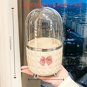 TEMU 2개/세트(베이스 + 커버) 360° 원활한 회전 방진 메이크업 케이스, 고급 화장대 수납 마법 도구. 커버 방진 기능, 설치 필요 없음, 브러시, 립스틱, 아이라이너 펜을 위한 전면 보관